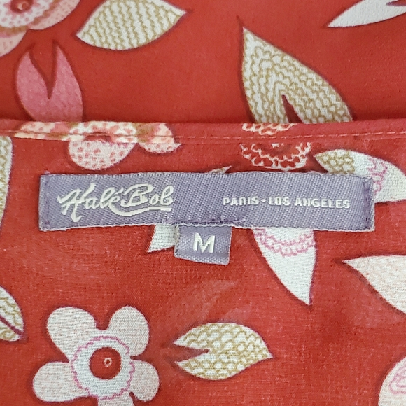 Hale Bob Sheer Red Cowl Top Floral Vintage - Picture 6 of 8